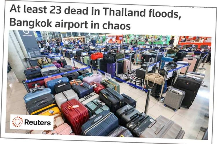 Flom og kaos på hovedflyplassen i Bangkok