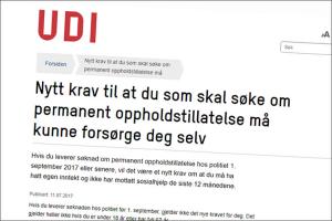 Denne informasjonen dukket opp på UDIs hjemmeside 11. juli.