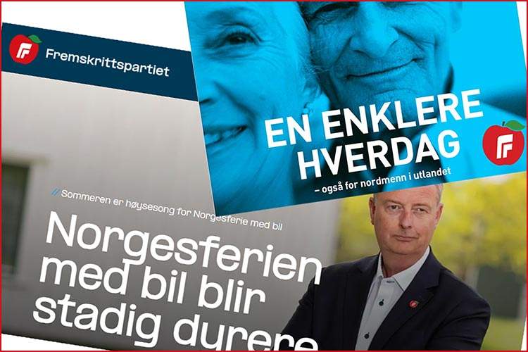 Frps webside, samt en (bl&aring;) annonsekampanje mot utlendinger f&oslash;r stortingsvalget i 2013.