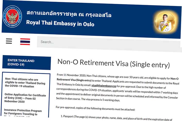 Faksimile: Omtale av pensjonistvisum på websiden til thaiambassaden i Oslo