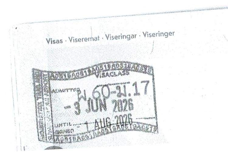 60 dagers visumfritt opphold ser slik ut i passet